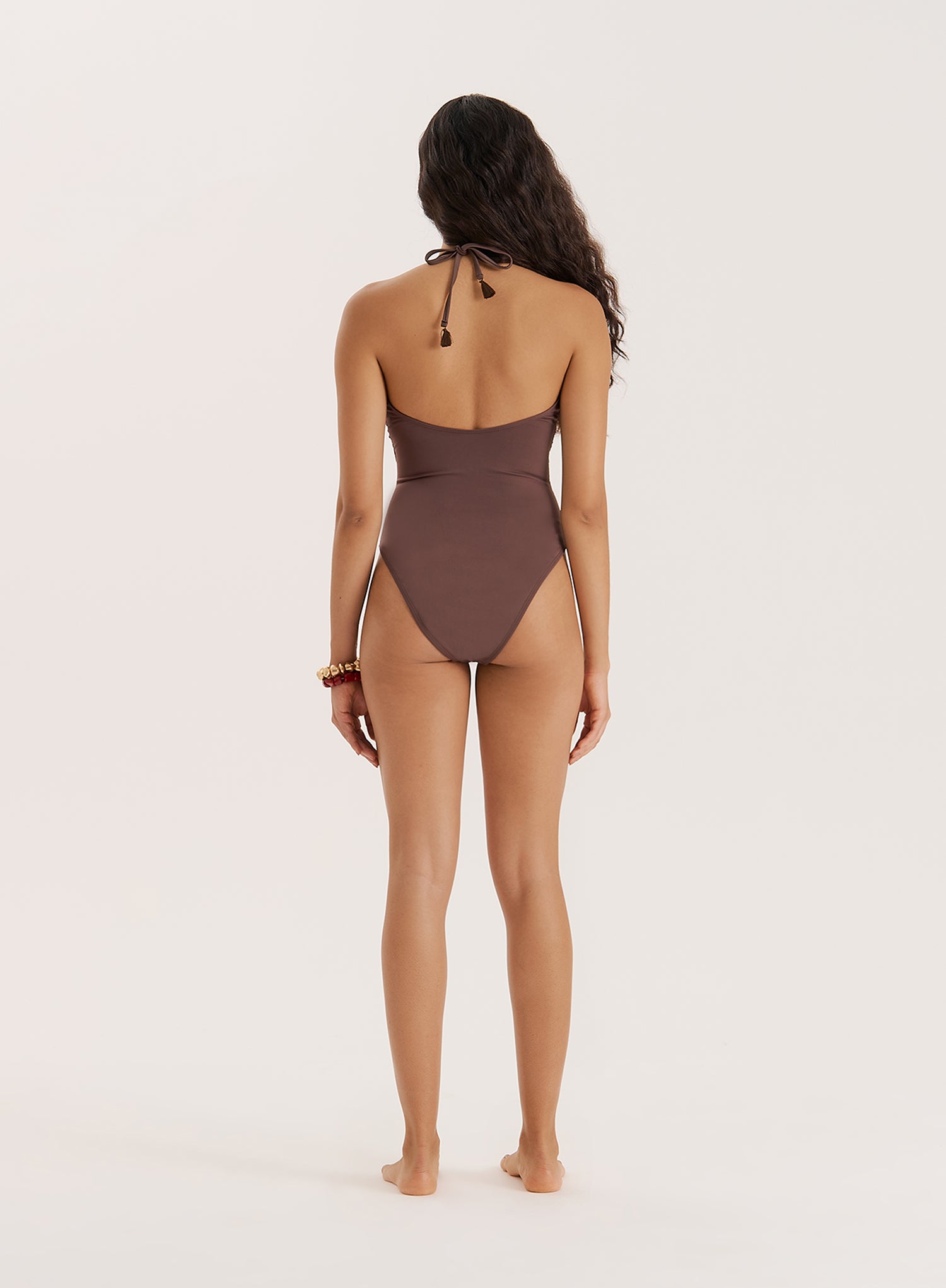 Chocolate Halterneck Strappy Swimsuit